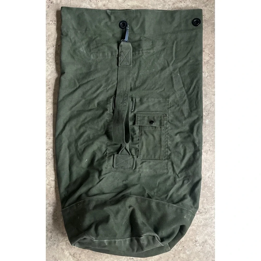 Vintage US Military Duffle Bag Olive Drab Canvas Sea Bag Jensen CH 1970s Vietnam